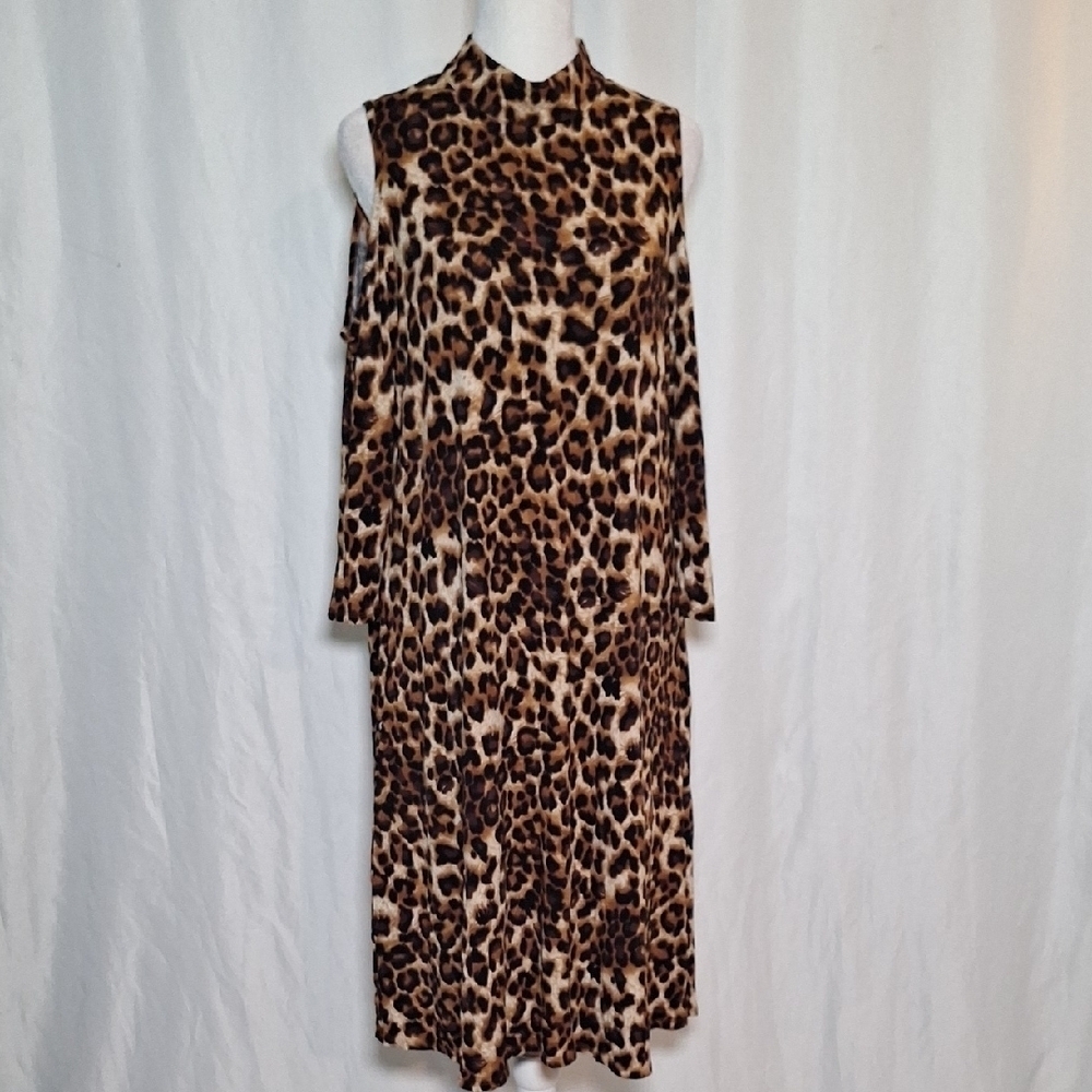 Sami & Jo Tan Brown Sheath Dress Mock Neck Sleeveless